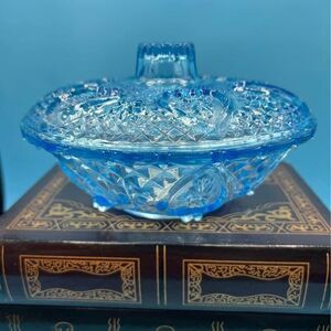 Blue Glass Bowl with Lid Cover 7”